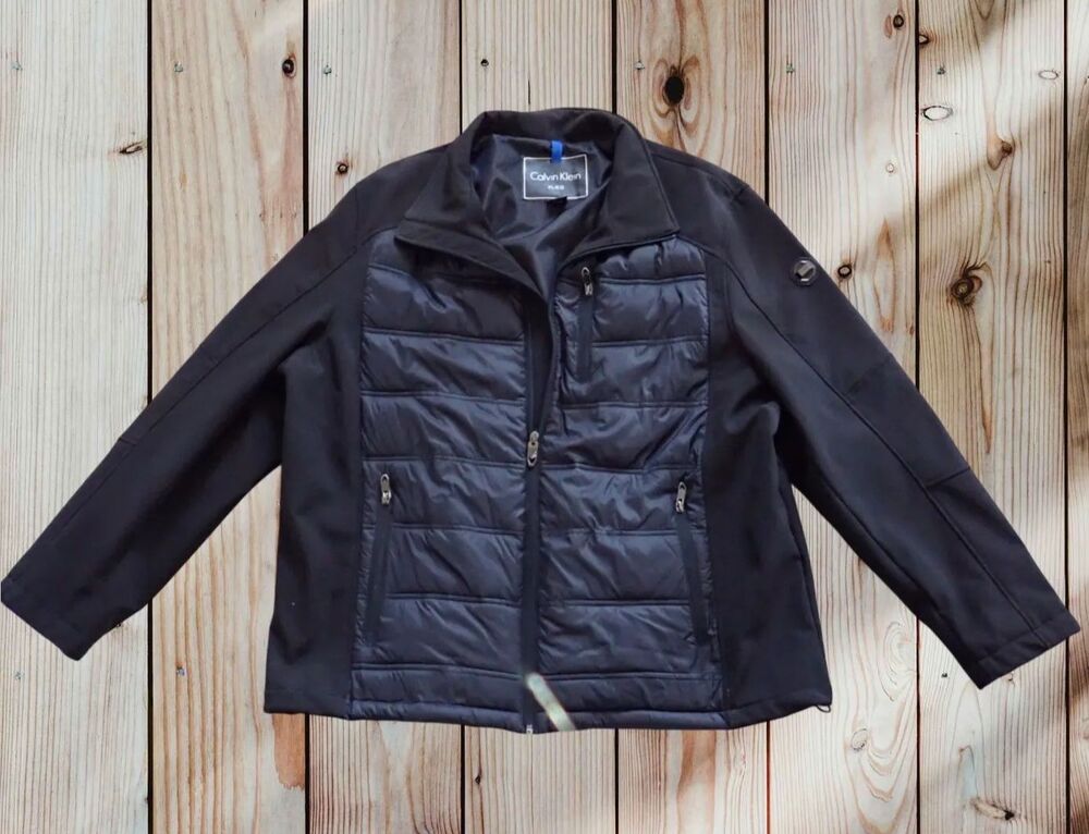 Calvin Klein Jacket Men's Extra Large Black Quilted Full Zip Casual Windbreaker